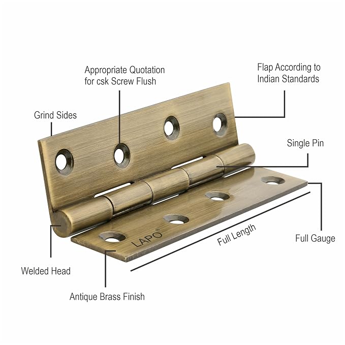 LAPO Premium Door Butt Hinges, 5 Inch x 12 Gauge/2.5mm Thickness, Solid Stainless Steel Hinges, Silent Smooth Function, Suitable for Wooden Doors, 5 Year Warranty, Antique Finish, Pack of 24 - Image 4