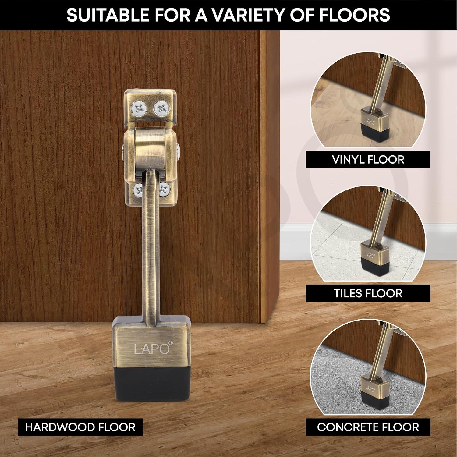LAPO 5 Inch Door Stopper | Rubber Door Holder | Strong Grip for All Surfaces | Antique Finish | Suitable for Home & Office | Easy Installation | 3 Years Warranty | Pack of 1 - Image 2