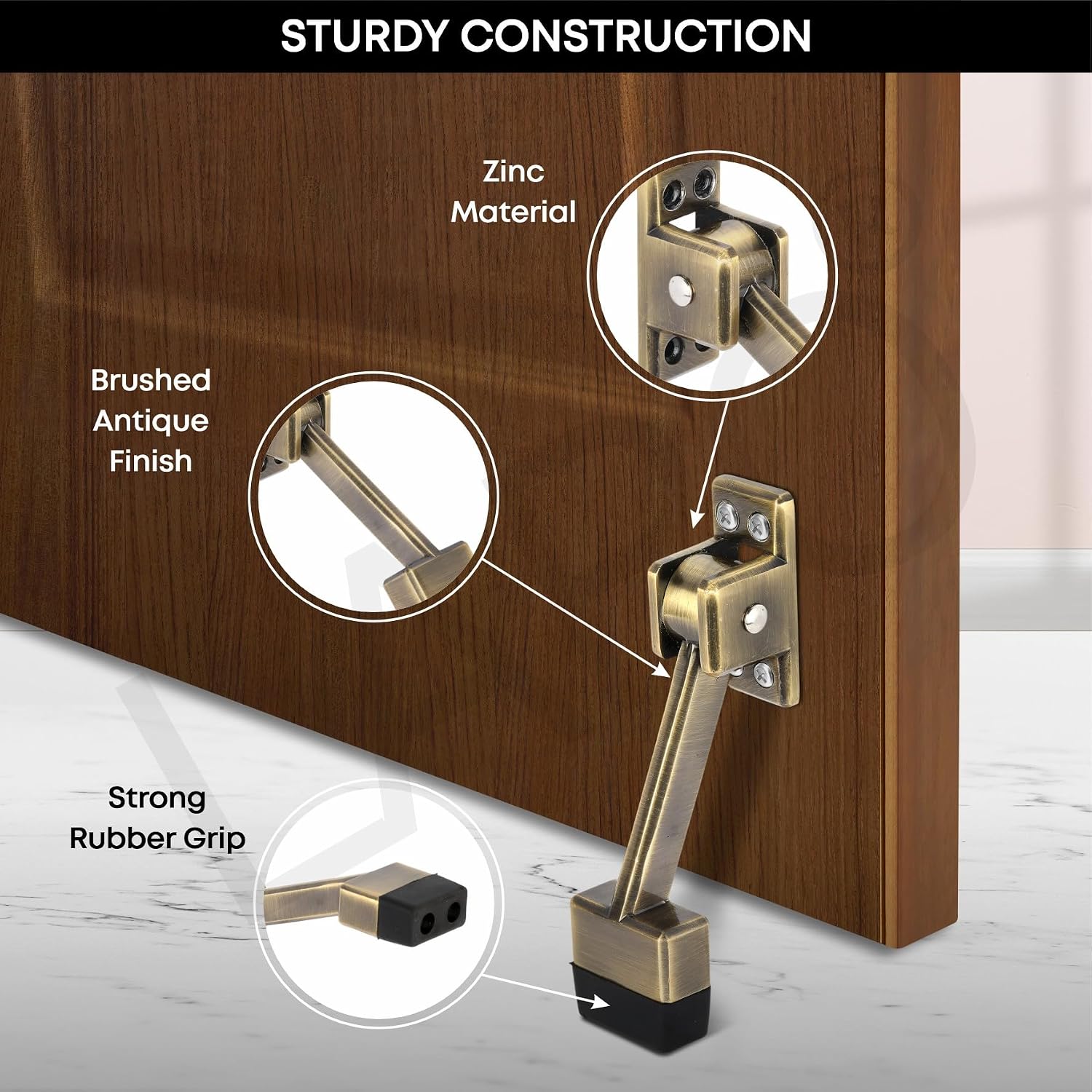 LAPO 5 Inch Door Stopper | Rubber Door Holder | Strong Grip for All Surfaces | Antique Finish | Suitable for Home & Office | Easy Installation | 3 Years Warranty | Pack of 1 - Image 4